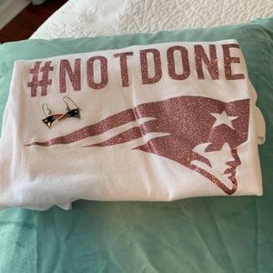 New England Patriots #NotDone t-shirt with New England Patriots silver earrings